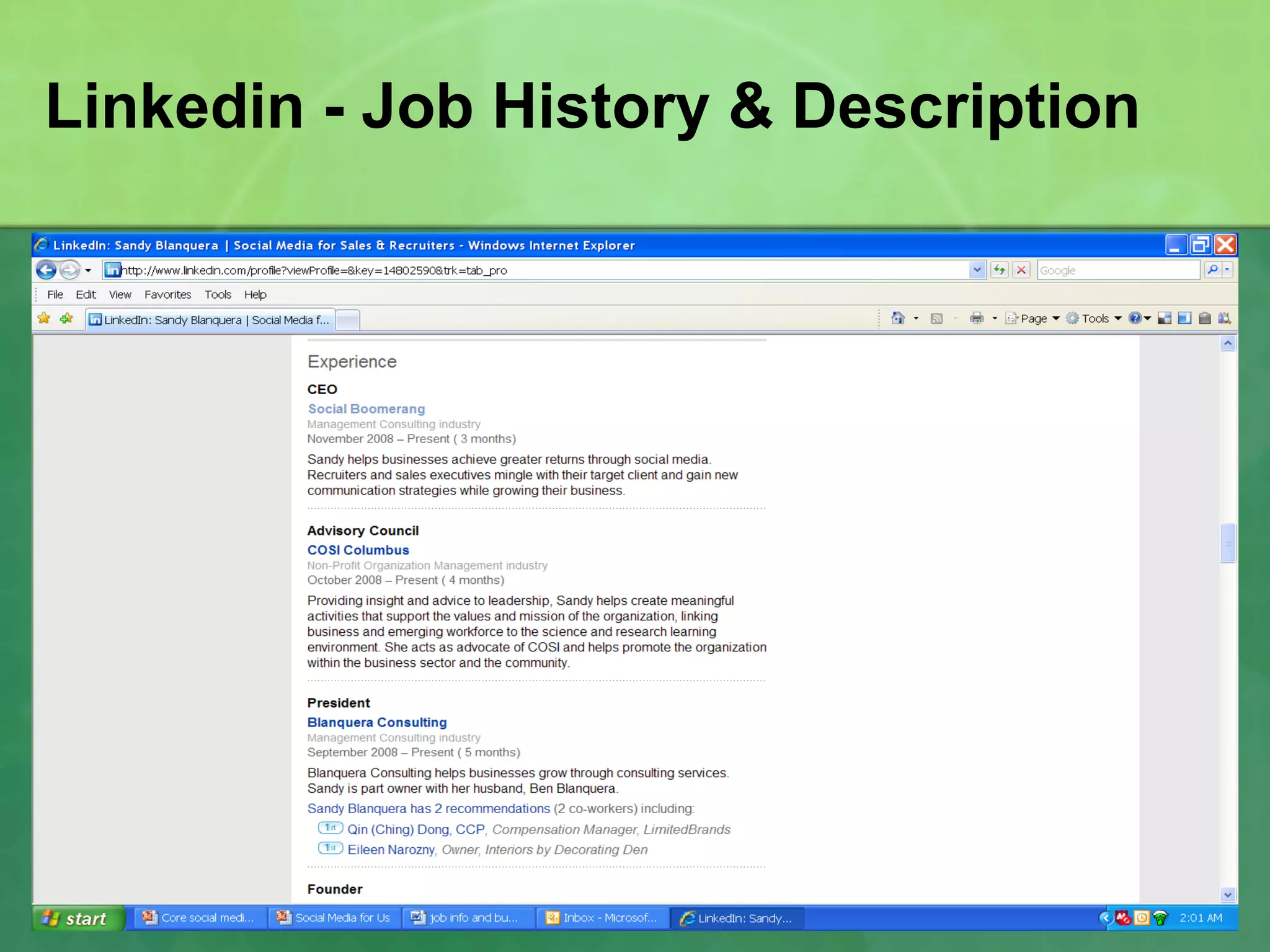 Linkedin - Job History & Description 