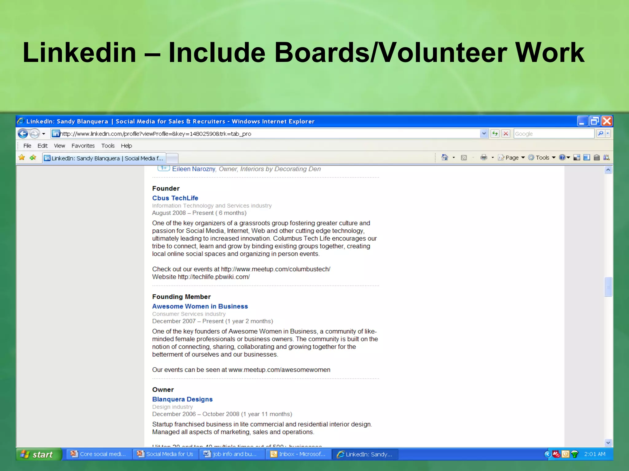Linkedin – Include Boards/Volunteer Work 