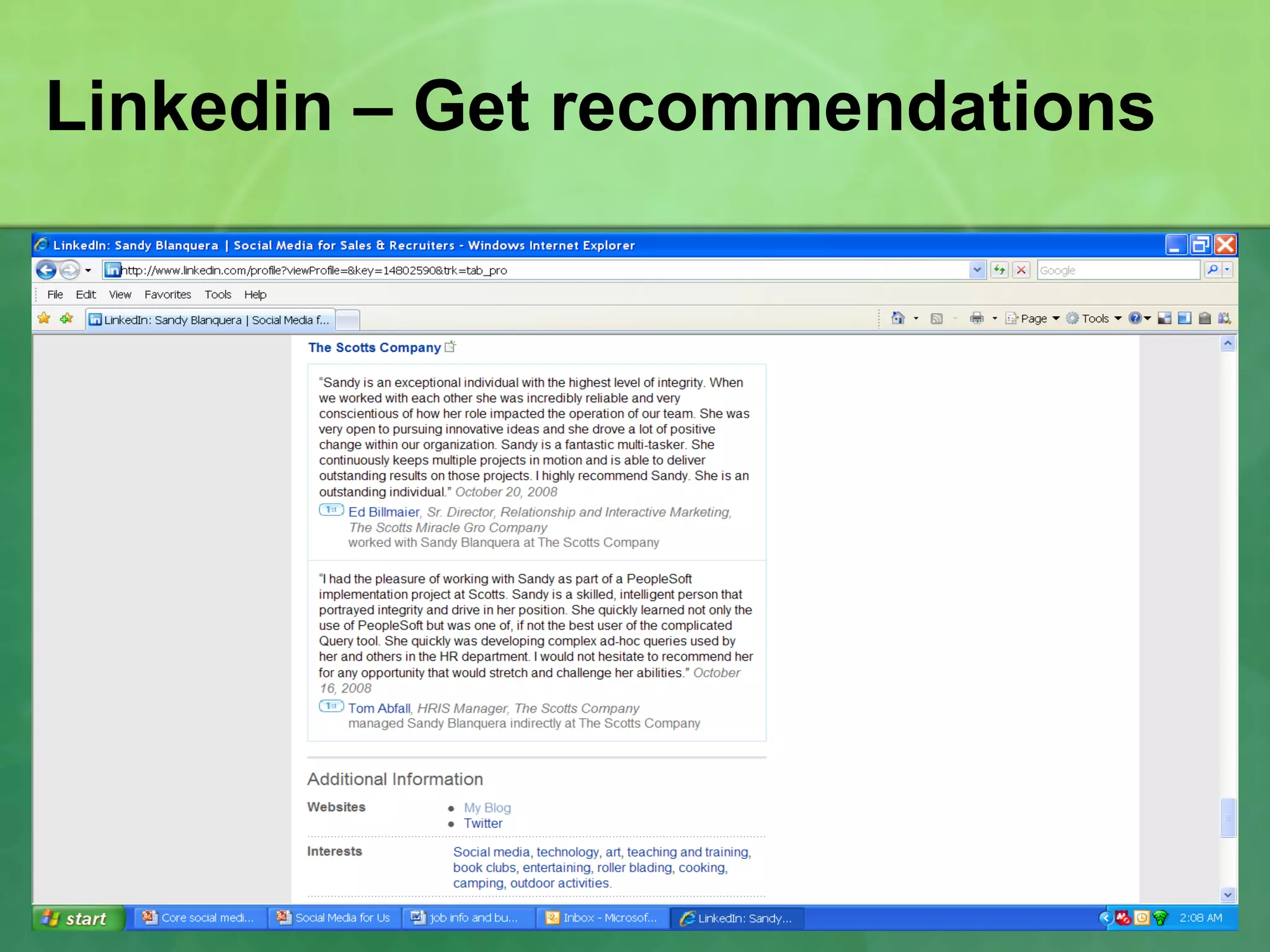 Linkedin – Get recommendations 