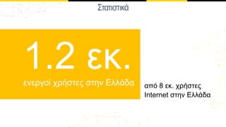 από 8 εκ. χρήστες
Internet στην Ελλάδα
1.2 εκ.ενεργοί χρήστες στην Ελλάδα
Στατιστικά
 