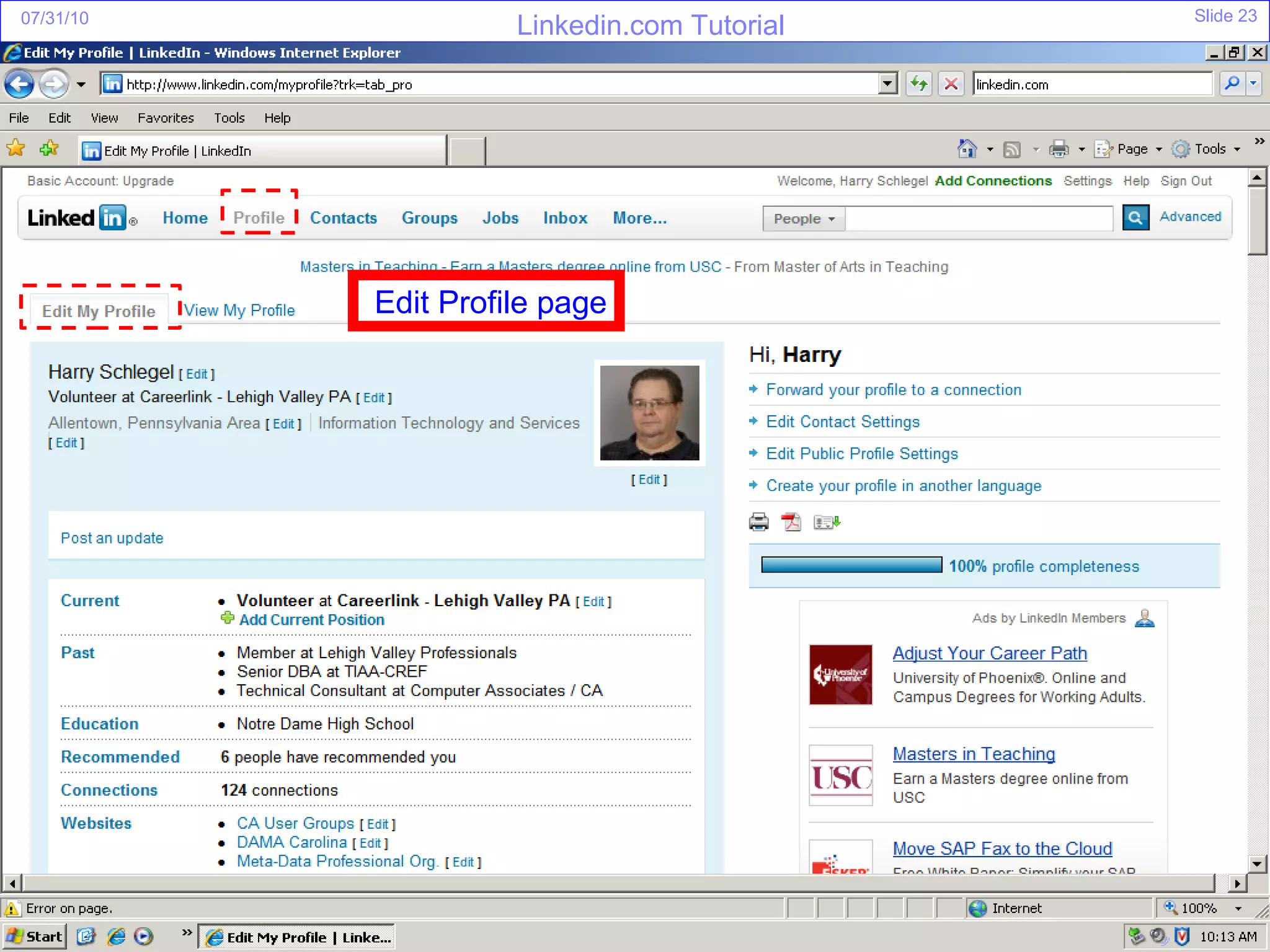 Edit Profile page 