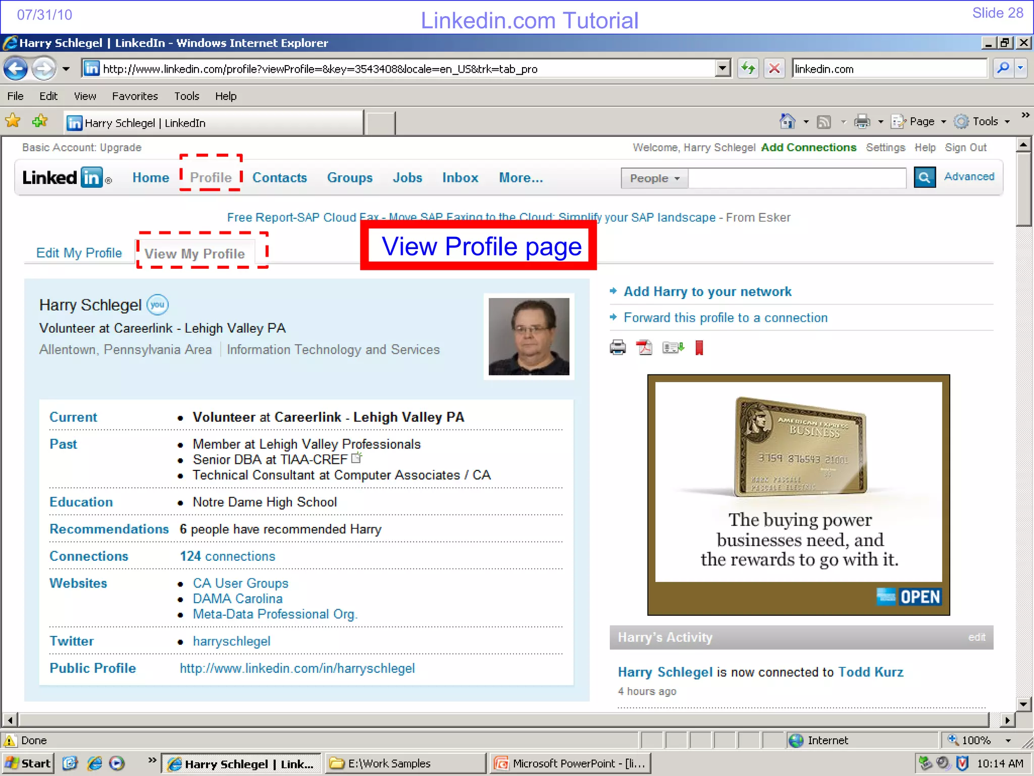 View Profile page 