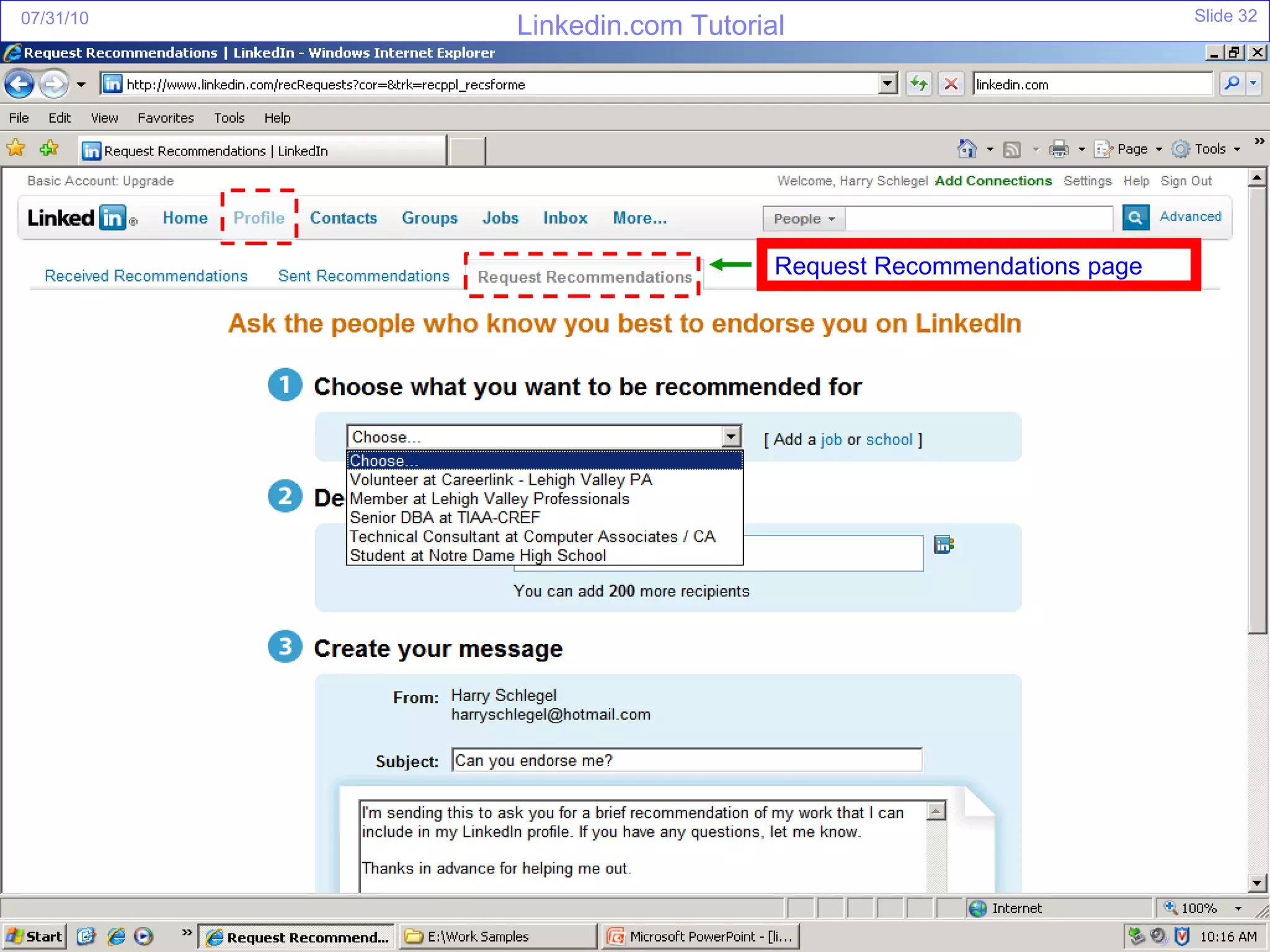 Request Recommendations page 