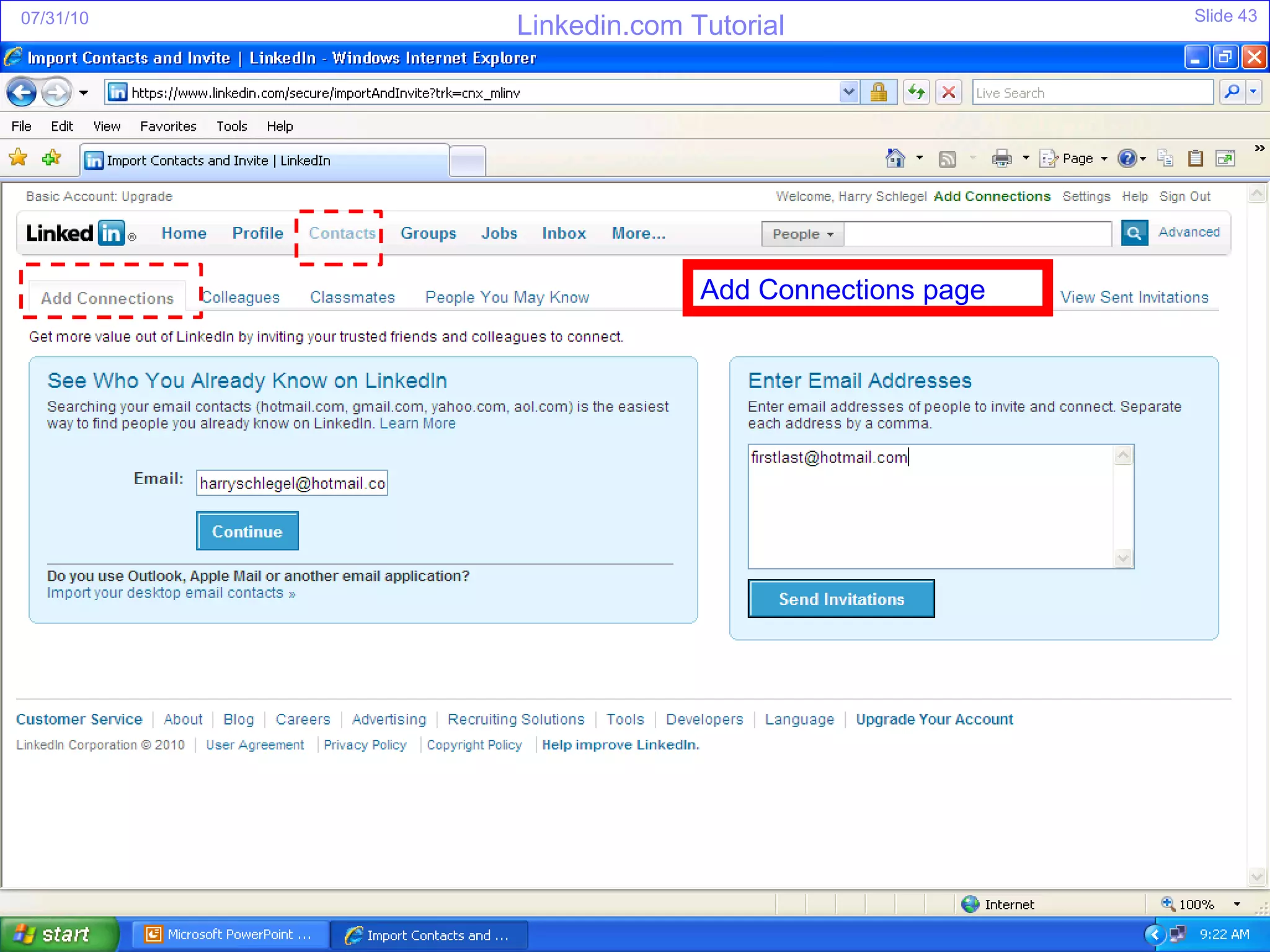 Add Connections page 