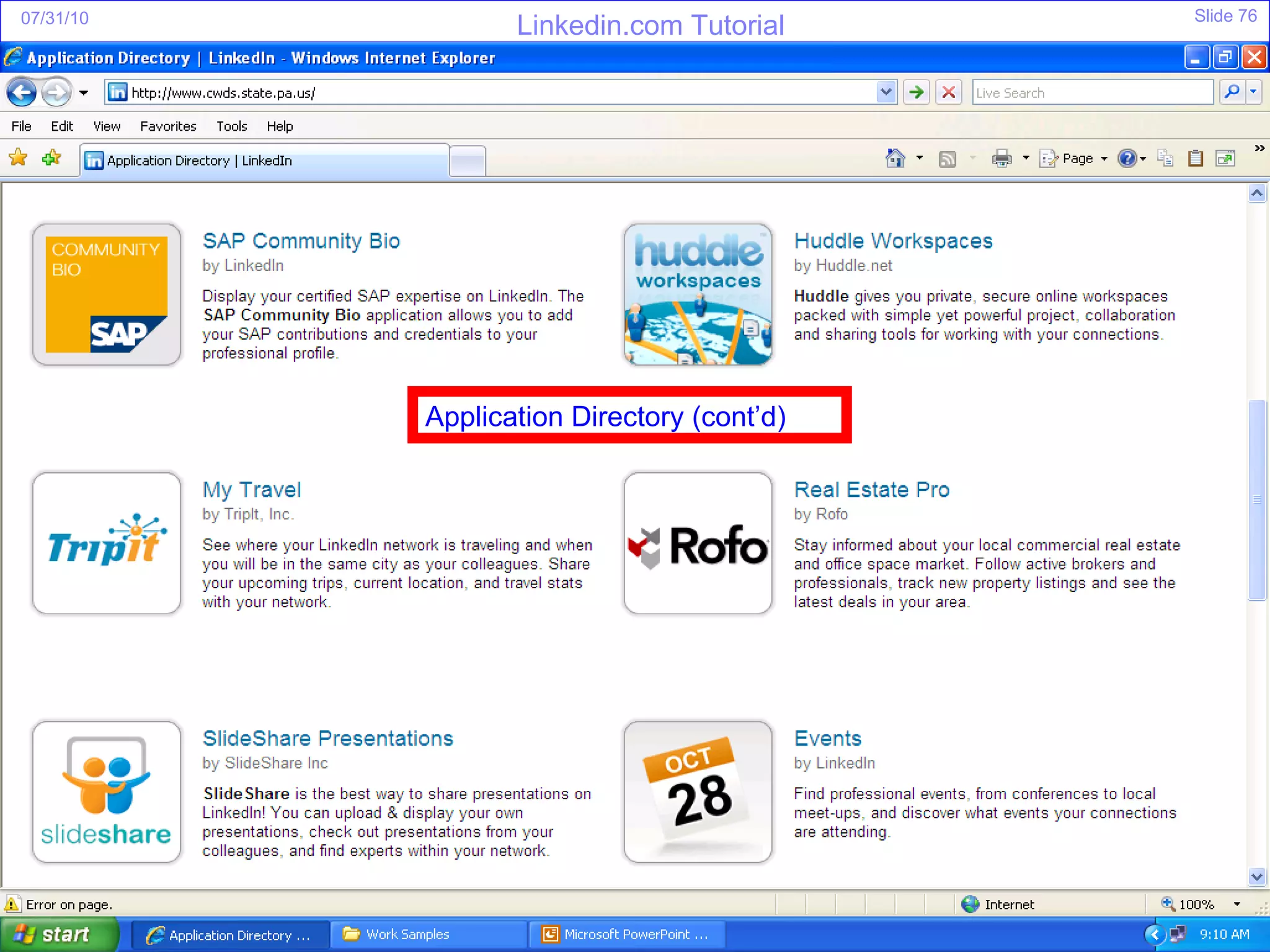 Application Directory (cont’d) 
