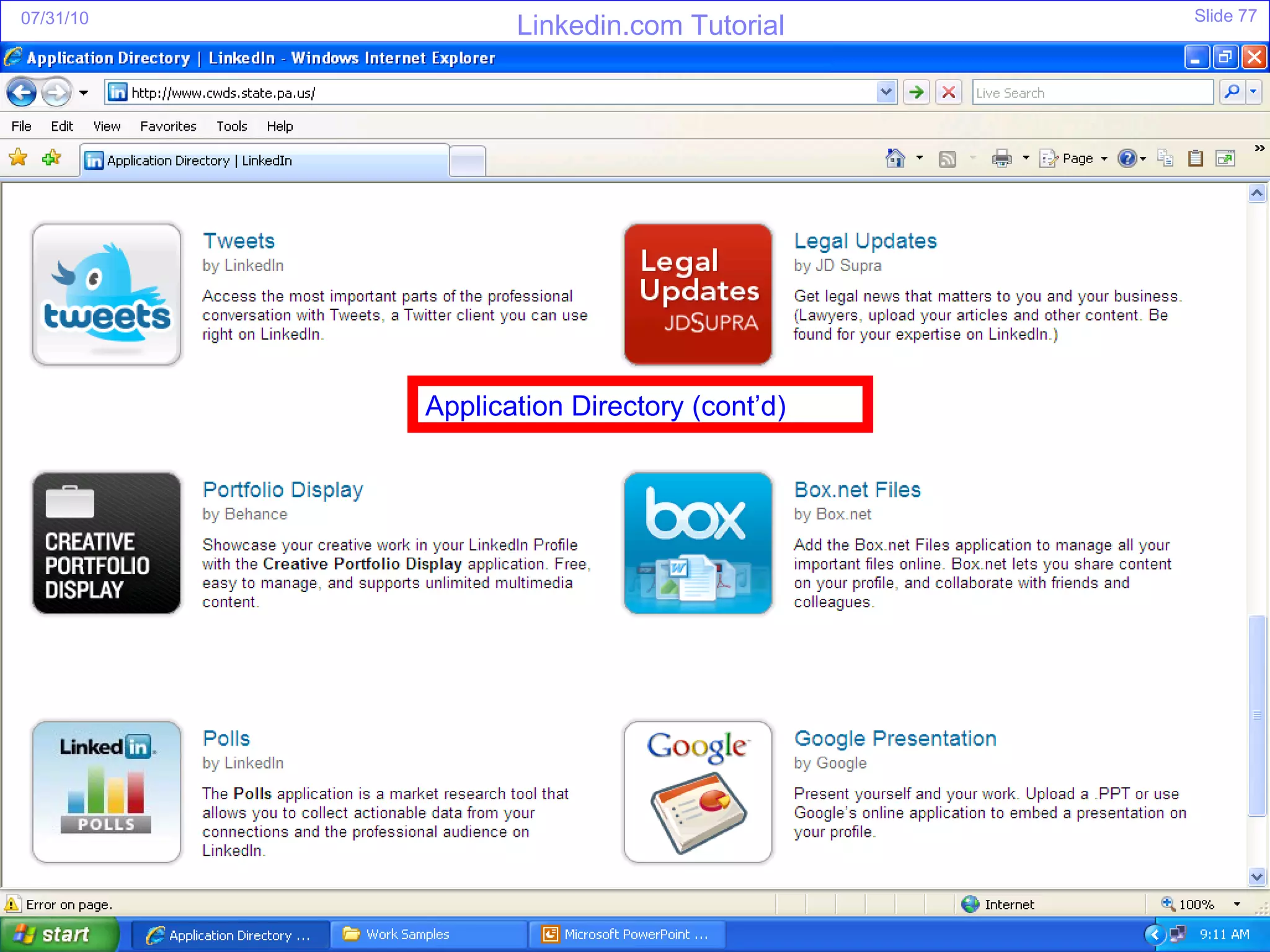 Application Directory (cont’d) 
