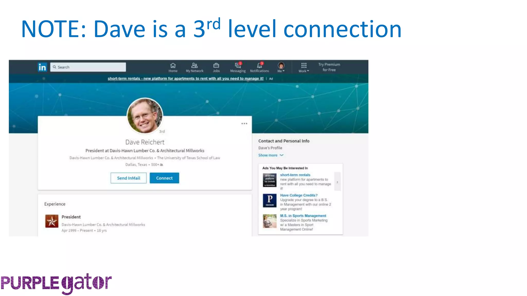 NOTE: Dave is a 3rd level connection
 