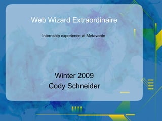 Web Wizard Extraordinaire Winter 2009 Cody Schneider Internship experience at Metavante 
