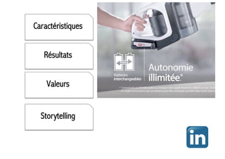 Caractéristiques
Résultats
Valeurs
Storytelling
 