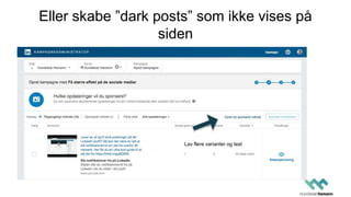 Eller skabe ”dark posts” som ikke vises på
siden
Lav flere varianter og test
 
