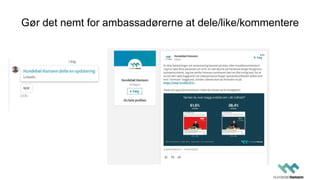 Gør det nemt for ambassadørerne at dele/like/kommentere
 