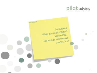 Connecties Waar zijn ze zichtbaar? Viewed by… Hoe kom je aan nieuwe connecties? Het netwerk 