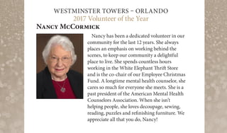 Westminster Communities of Florida's 2017 Volunteers and Employees of the Year