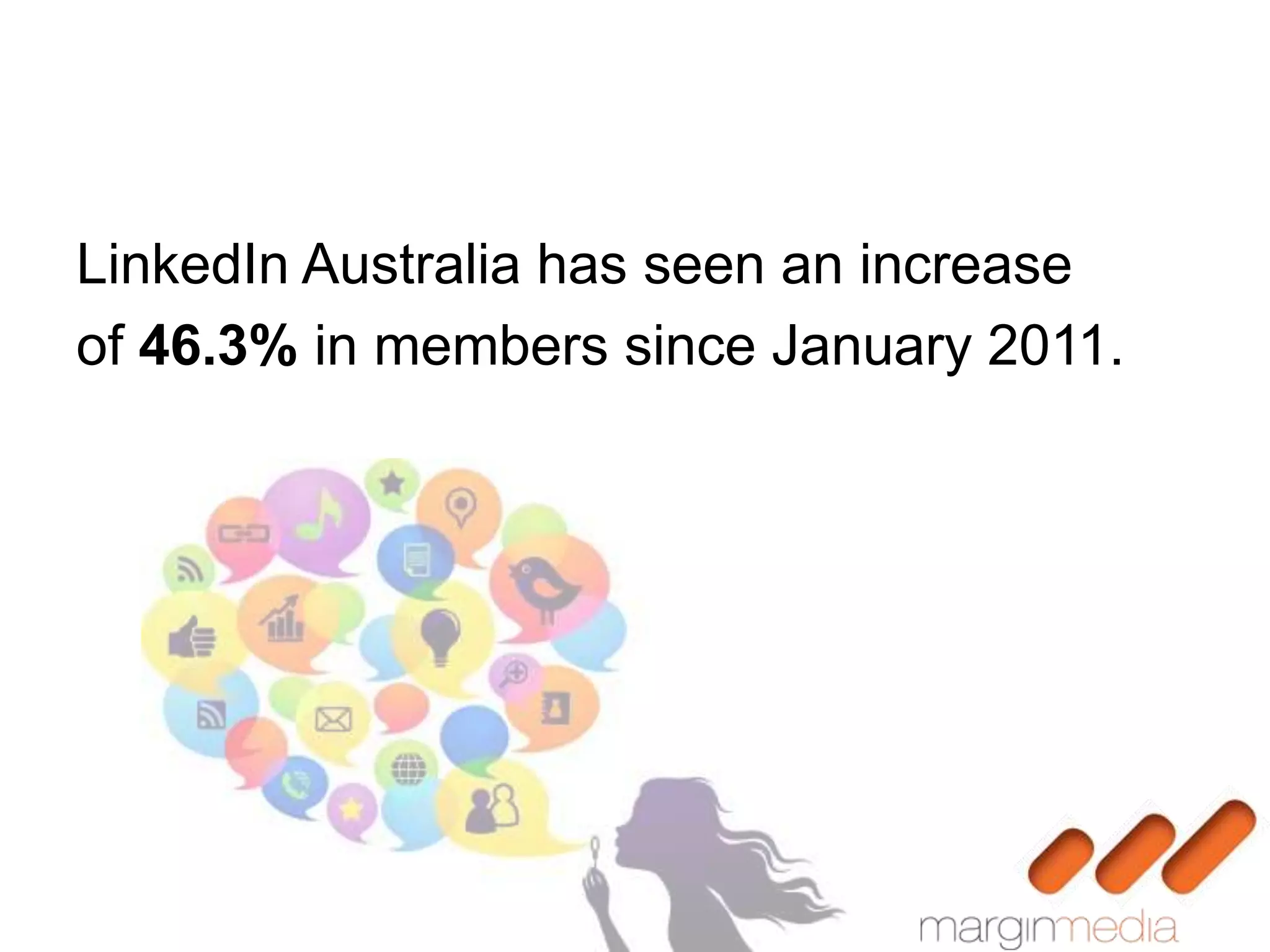 LinkedIn Australia has seen an increase
of 46.3% in members since January 2011.
 