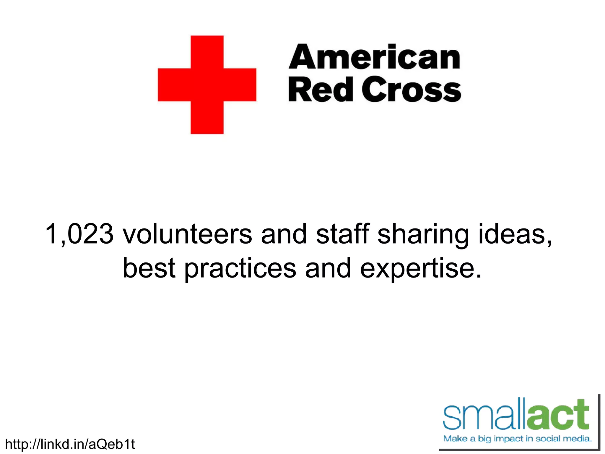 http://linkd.in/aQeb1t 1,023 volunteers and staff sharing ideas,  best practices and expertise. 