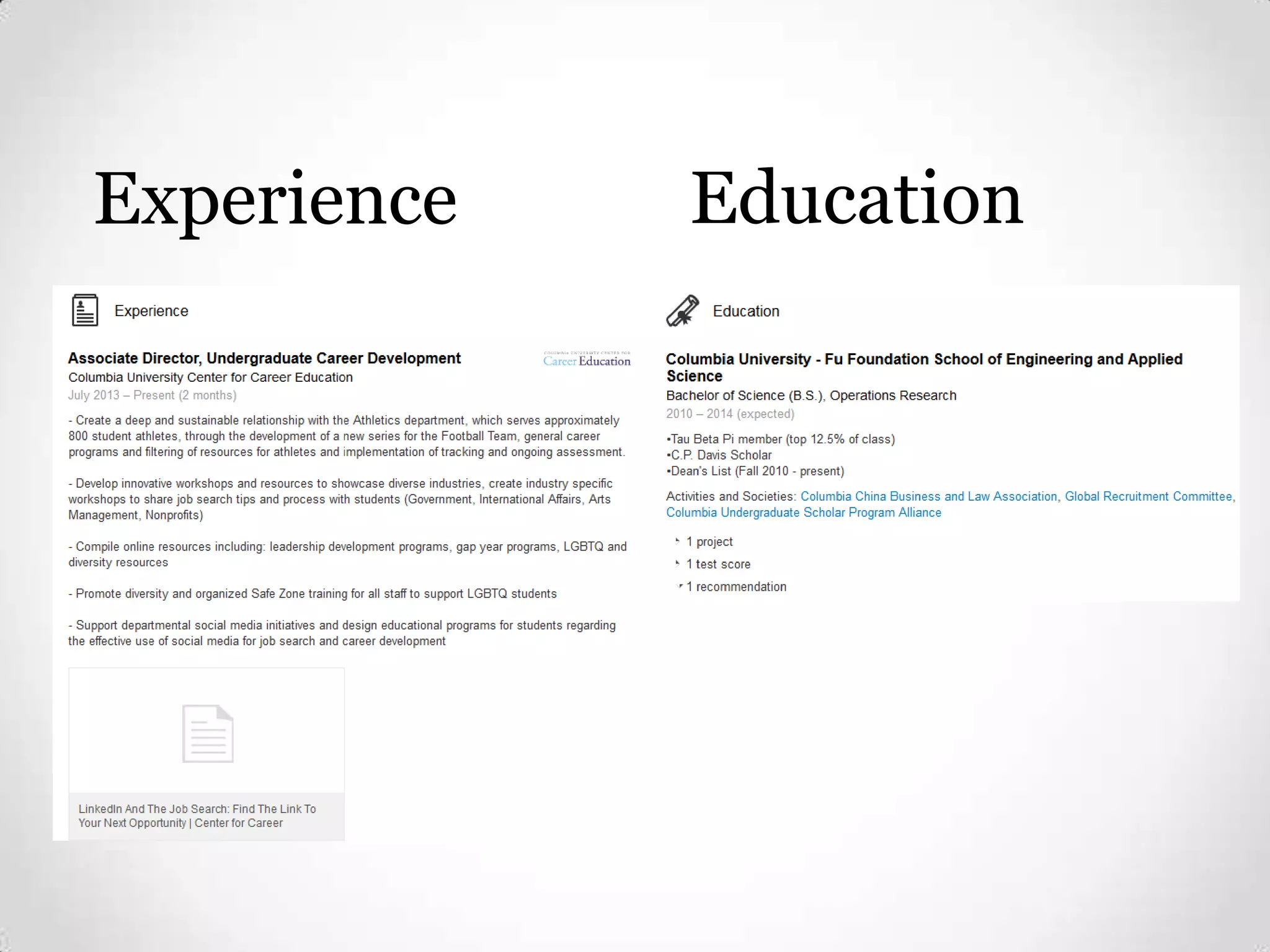 Experience

Education

 