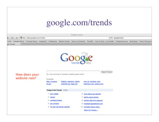 google.com/trends




How does your
website rate?




                                    14
 