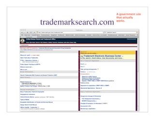 A government site
                      that actually

trademarksearch.com   works.




                         32
 