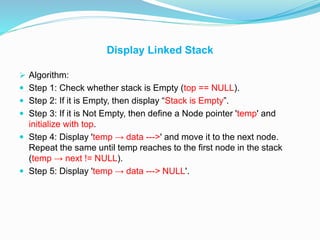 Stack By Linked List Algorithm Linked list | PPTX