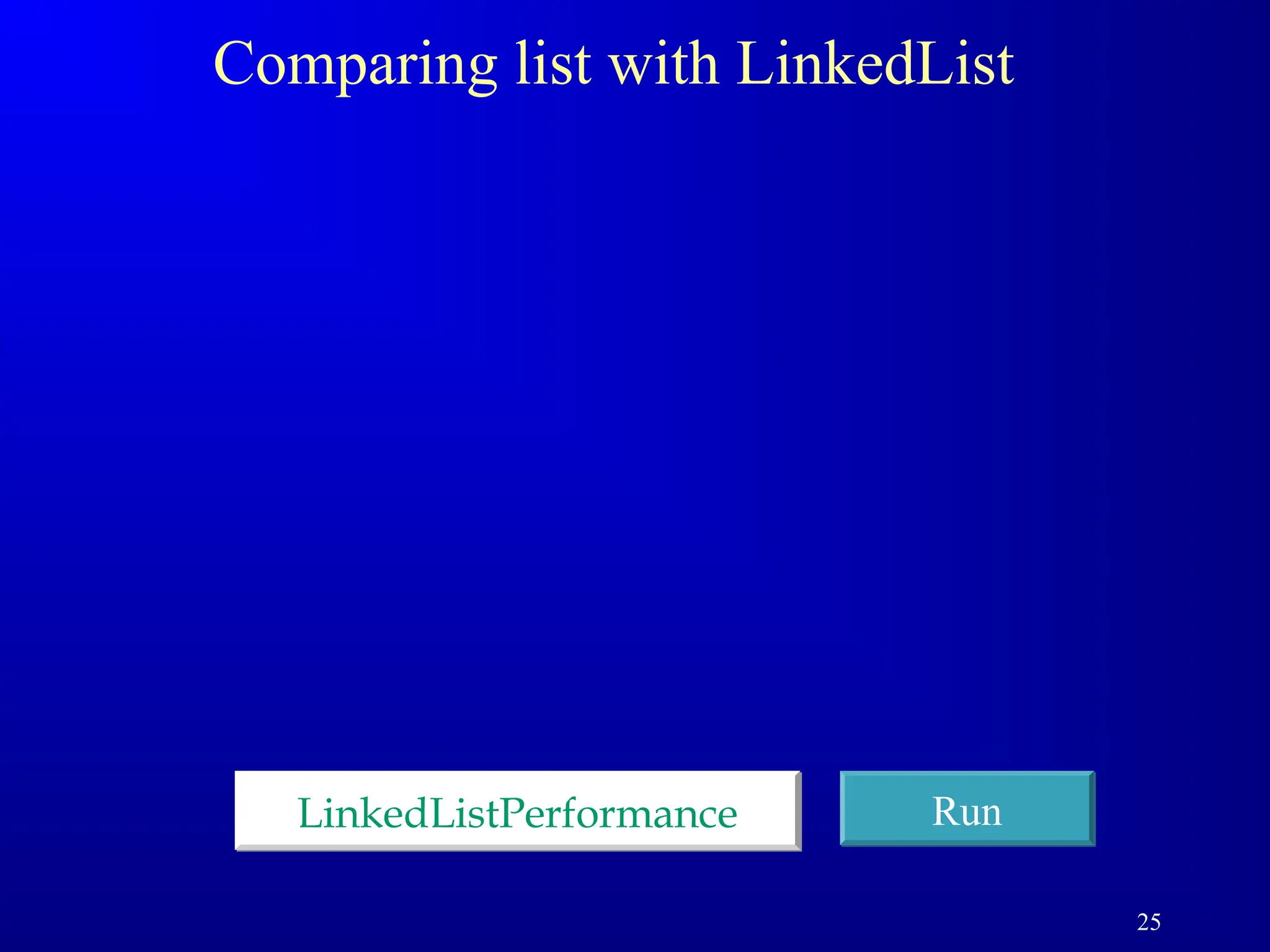 25
Comparing list with LinkedList
LinkedListPerformance Run
 