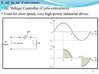 5. AC to AC Converter:
 AC Voltage Controller (Cyclo-converters).
 Used for slow speed, very high power industrial drives
45
 