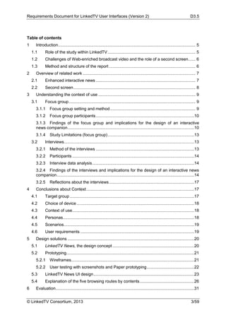 Requirements Document for LinkedTV User Interfaces (Version 2) D3.5
© LinkedTV Consortium, 2013 3/59
Table of contents
1 I...