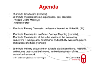 Agenda
•  05-minute Introduction (Hendrik)
•  20-minute Presentations on experiences, best practices
   (Philippe Cudré-Ma...