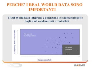 PERCHE’ I REAL WORLD DATA SONO
IMPORTANTI
I Real World Data integrano e potenziano le evidenze prodotte
dagli studi randomizzati e controllati
 
