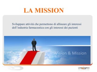 LA MISSION
Sviluppare attività che permettono di allineare gli interessi
dell’industria farmaceutica con gli interessi dei pazienti
 