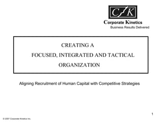 Business Results Delivered C orporate  K inetics CREATING A  FOCUSED, INTEGRATED AND TACTICAL ORGANIZATION Aligning Recruitment of Human Capital with Competitive Strategies ©  2007 Corporate Kinetics Inc. 