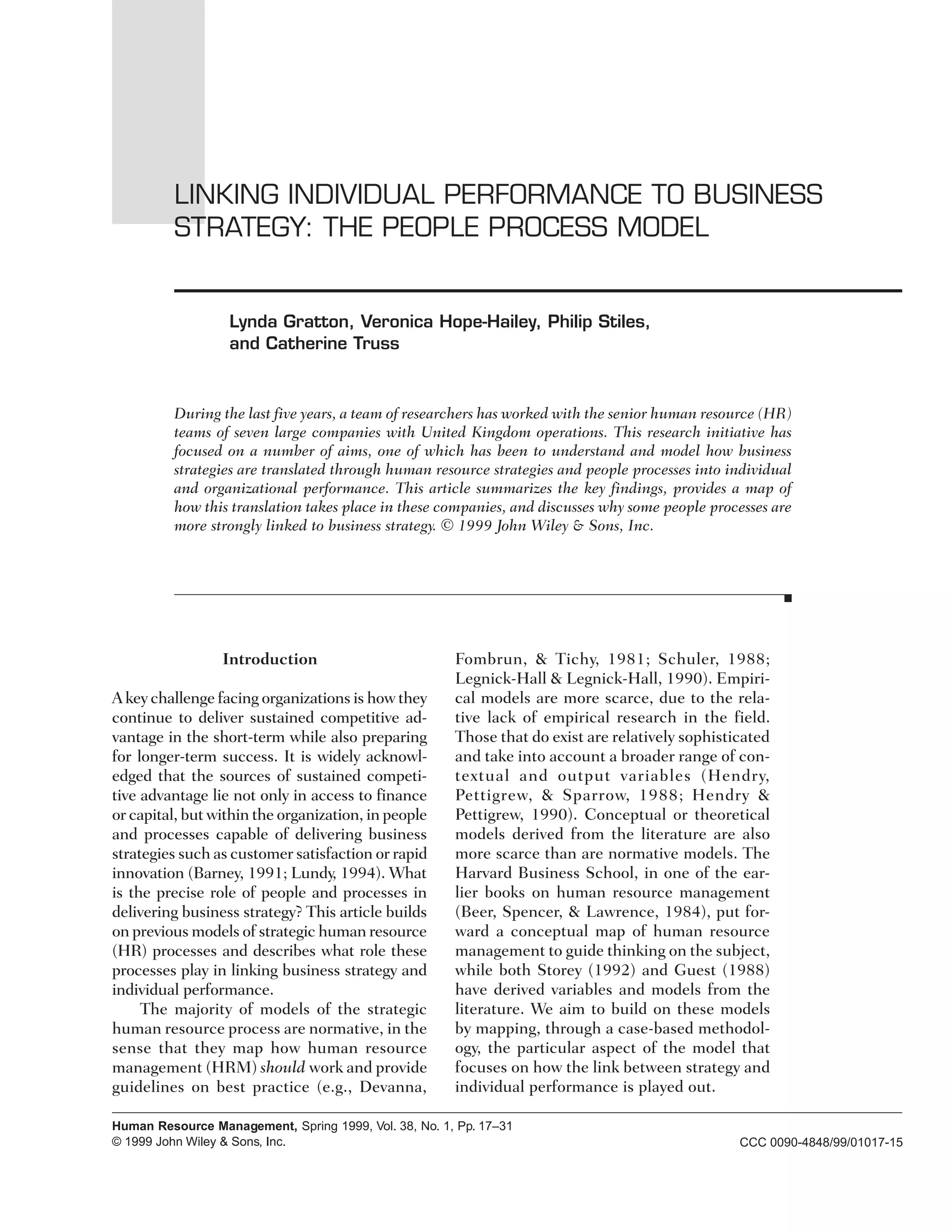 Linking Individual Performance To Business Strategy