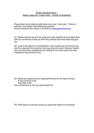 Linkin park questionnaire