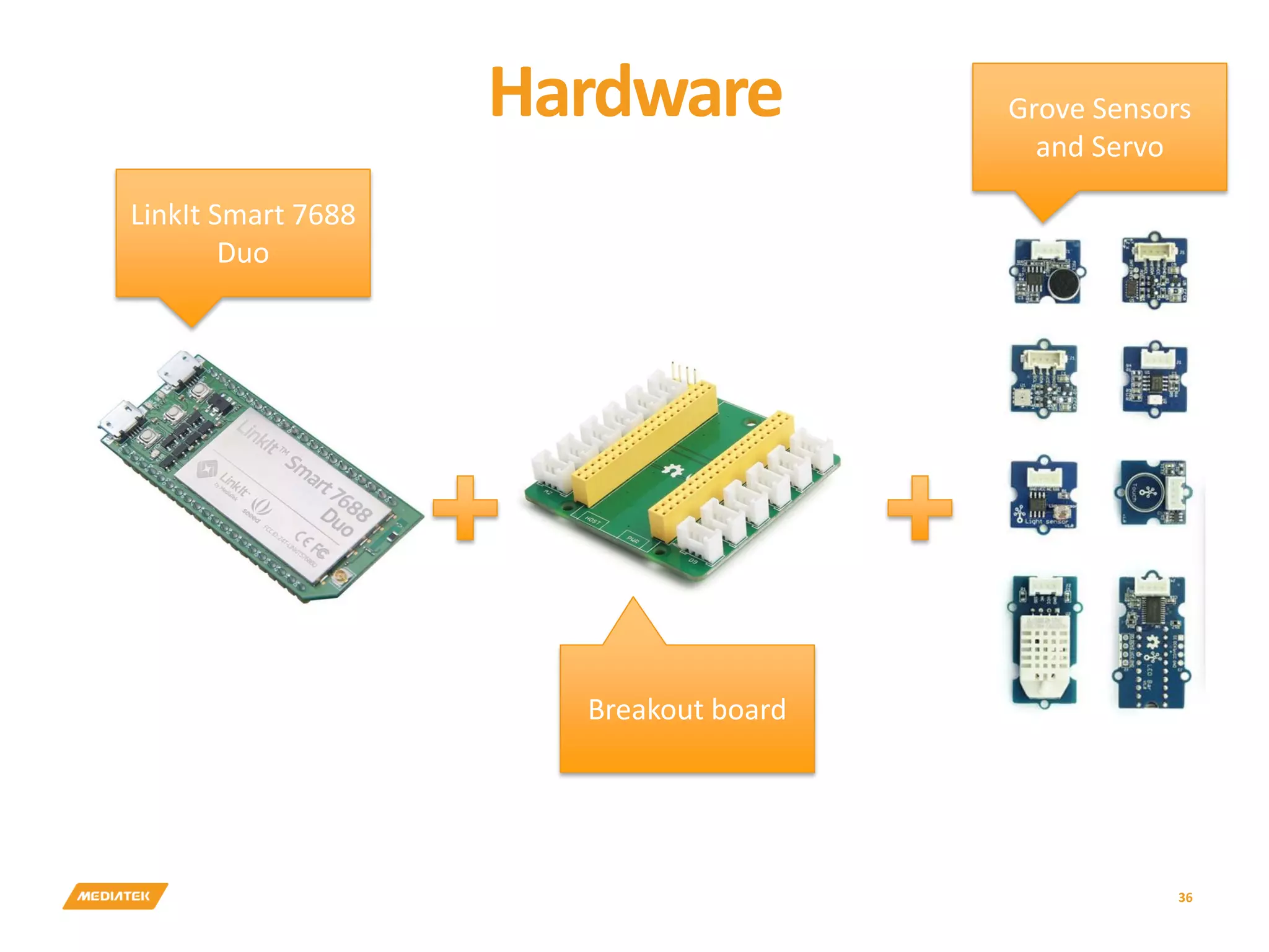 Hardware 36 LinkIt Smart 7688 Duo Breakout board Grove Sensors and Servo 