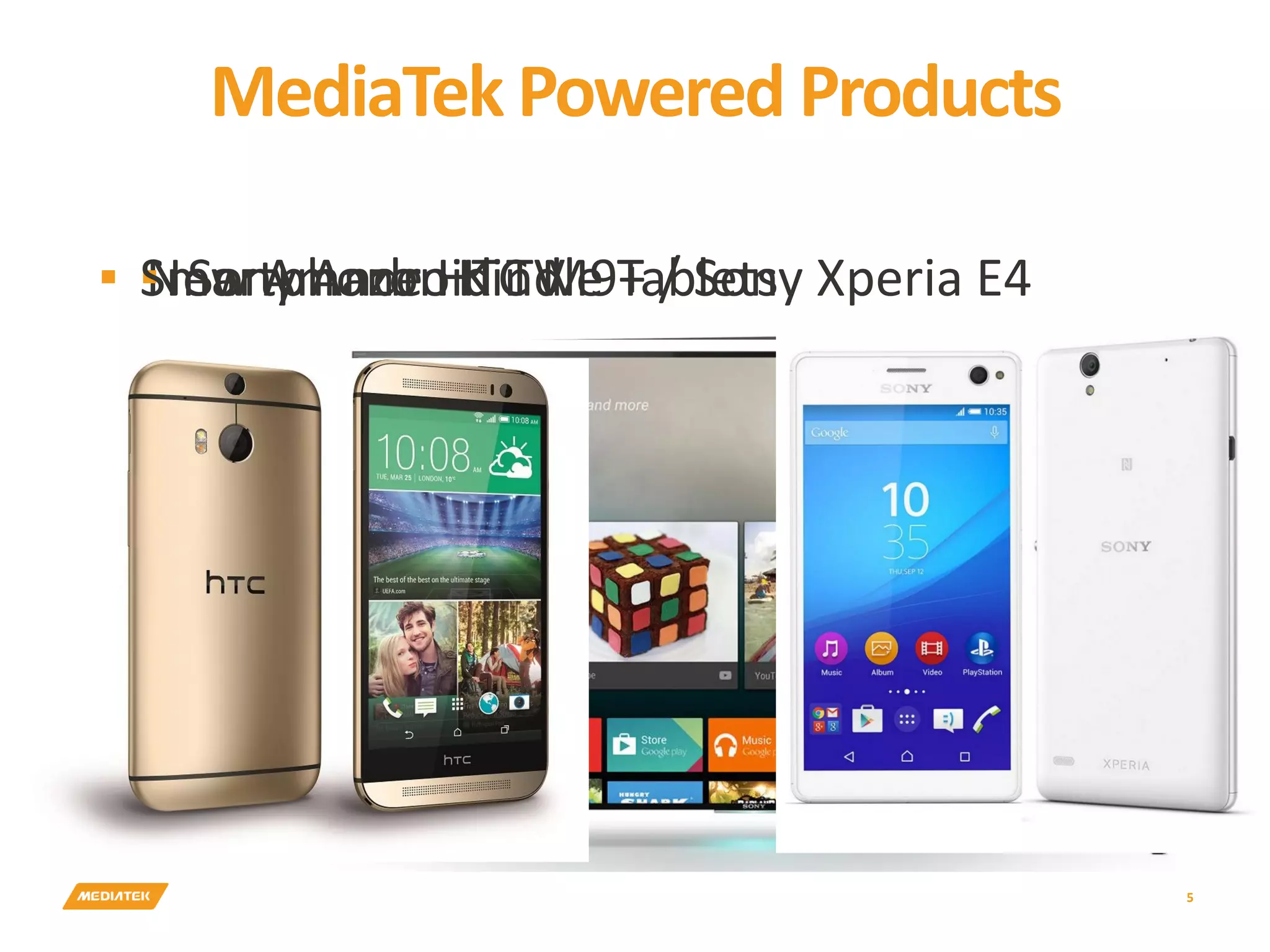 MediaTek Powered Products 5 ▪ New Amazon Kindle Tablets▪ Sony Android TVSmartphone HTC M9+ / Sony Xperia E4 