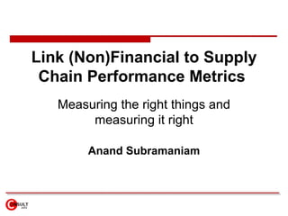 Link (Non)Financial to Supply Chain Performance Metrics  Measuring the right things and measuring it right Anand Subramaniam 