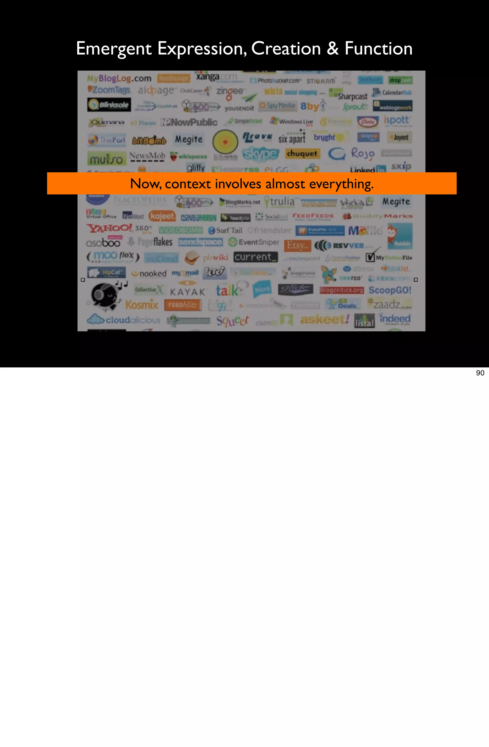 Emergent Expression, Creation & Function




      Now, context involves almost everything.




                                                 90
 