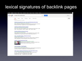 lexical signatures of backlink pages
 