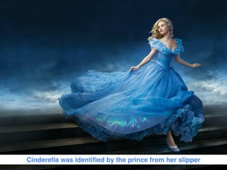 Cinderella was identiﬁed by the prince from her slipper
 