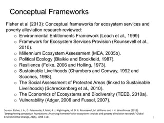 Fisher et al (2013): Conceptual frameworks for ecosystem services and
poverty alleviation research reviewed:
o Environment...