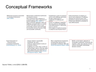Conceptual Frameworks
Source: Fisher, J. et al (2013: 1108-09)
3
 