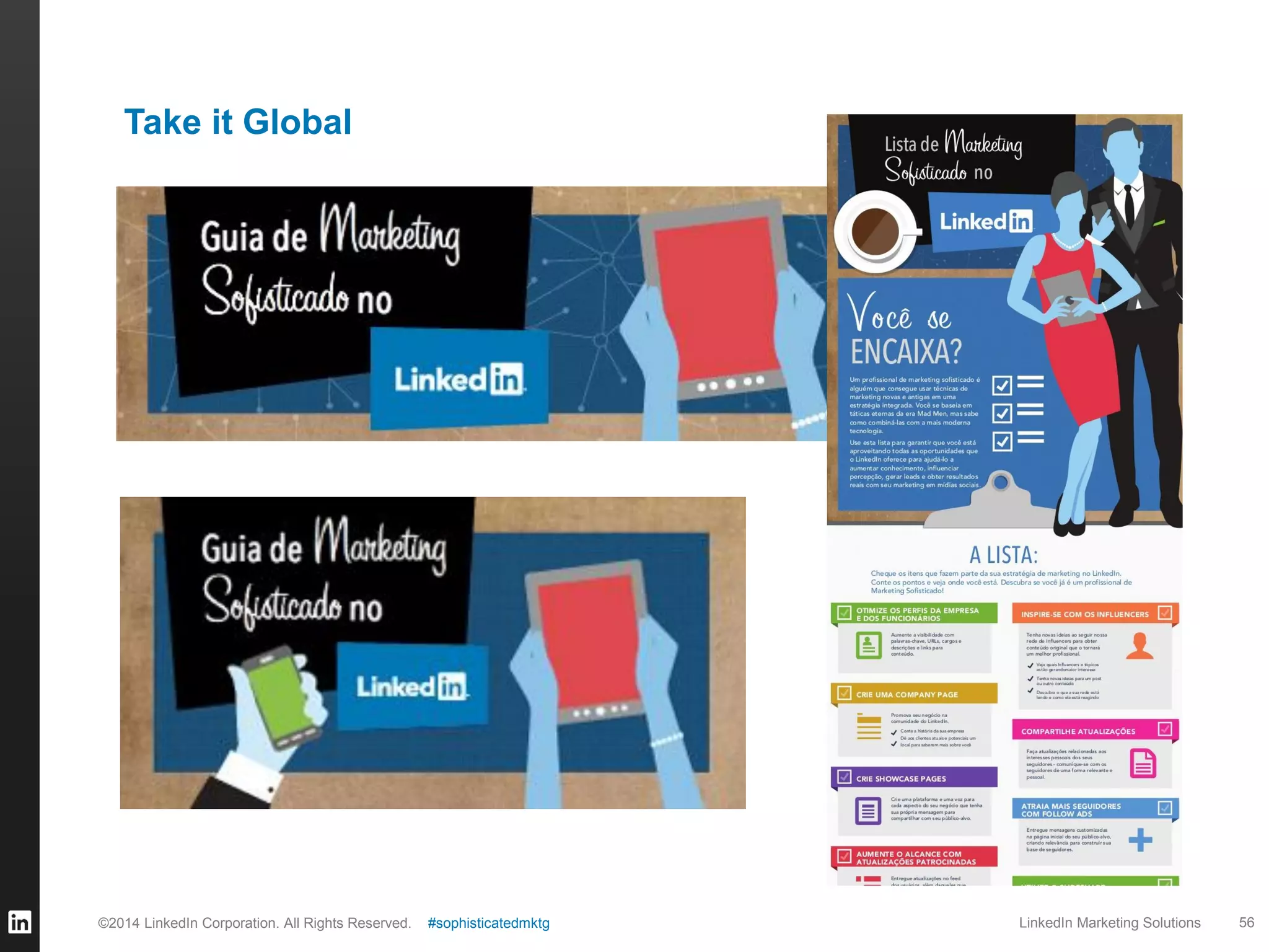 Take it Global

©2014 LinkedIn Corporation. All Rights Reserved.

#sophisticatedmktg

LinkedIn Marketing Solutions

56

 