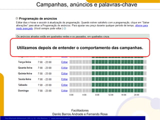 Campanhas, anúncios e palavras-chave Facilitadores Danilo Barros Andrade e Fernando Rosa Utilizamos depois de entender o comportamento das campanhas. 