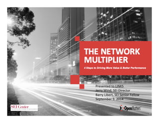 Yoram	
  (Jerry)	
  Wind	
  
The	
  Lauder	
  Professor	
  and	
  Professor	
  of	
  Marke9ng	
  
Director,	
  SEI	
  Center	
  for	
  Advanced	
  Studies	
  in	
  
Management	
  
Academic	
  Director,	
  Wharton	
  Fellows	
  Program	
  
windj@wharton.upenn.edu	
  
Presented	
  to	
  LINKS	
  
Jerry	
  Wind,	
  SEI	
  Director	
  
Barry	
  Libert,	
  SEI	
  Senior	
  Fellow	
  
September	
  9.	
  2014	
  
1	
  
COPYRIGHT,	
  OPENMATTERS,	
  LLC	
  
 