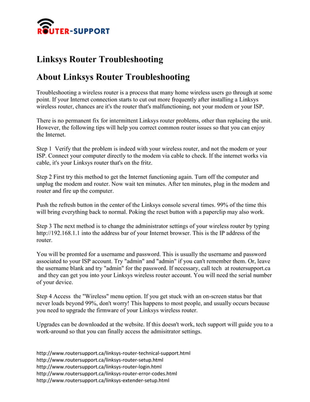 Linksys router troubleshooting PDF