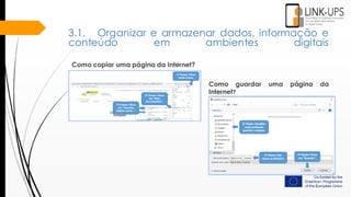 Como copiar uma página da Internet?
Como guardar uma página da
Internet?
3.1. Organizar e armazenar dados, informação e
conteúdo em ambientes digitais
 