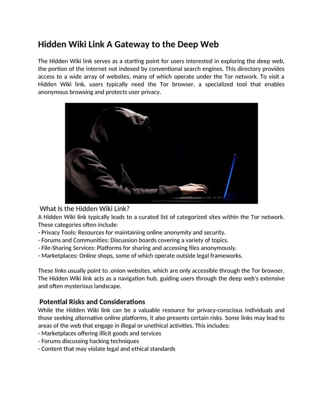Hidden Wiki Link A Gateway To The Deep Web DOCX Hidden wiki link a gateway to the deep web docx