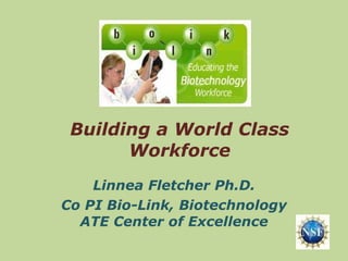 Building a World Class Workforce Linnea Fletcher Ph.D. Co PI Bio-Link, Biotechnology ATE Center of Excellence 