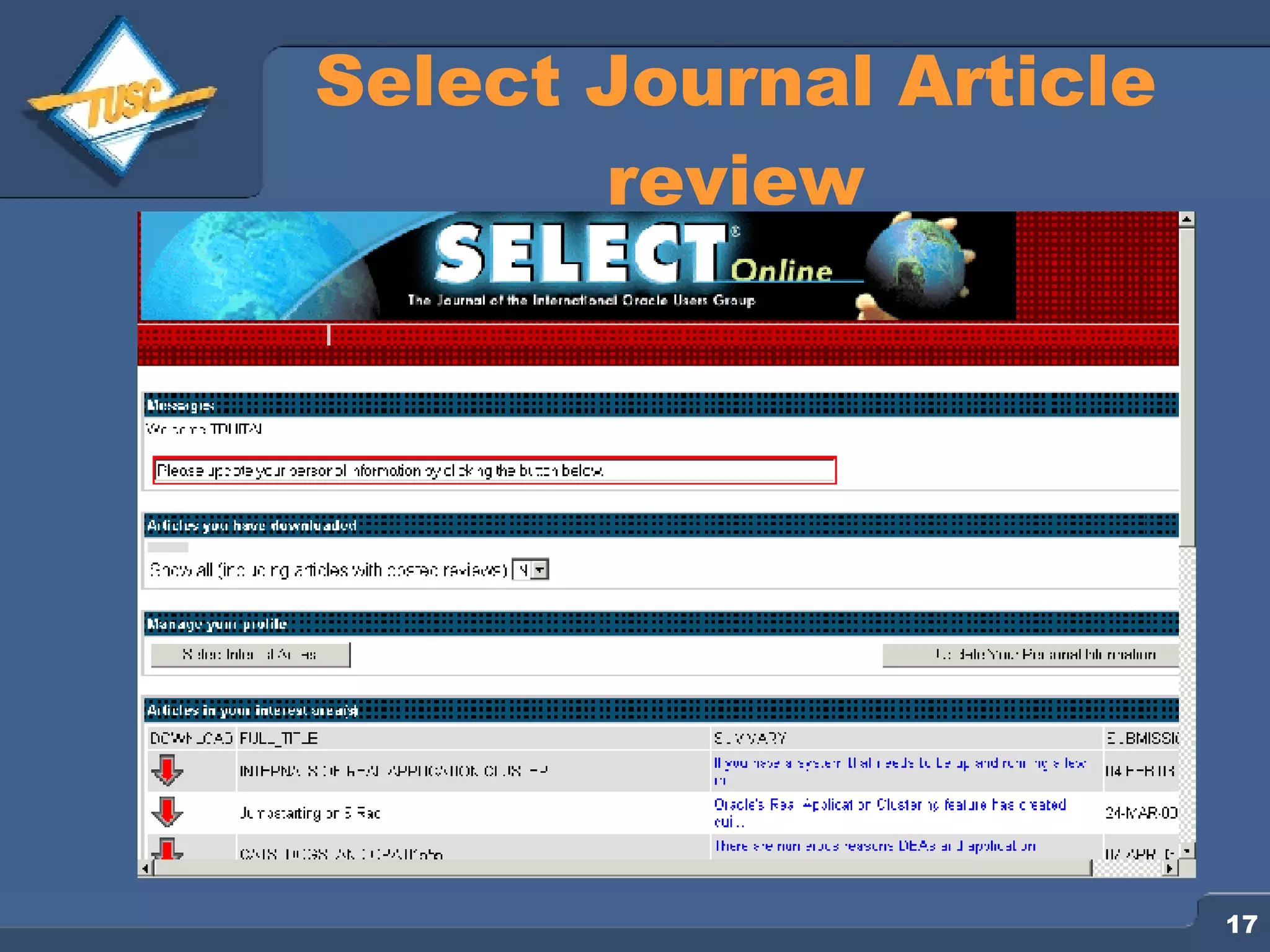 Select Journal Article review 