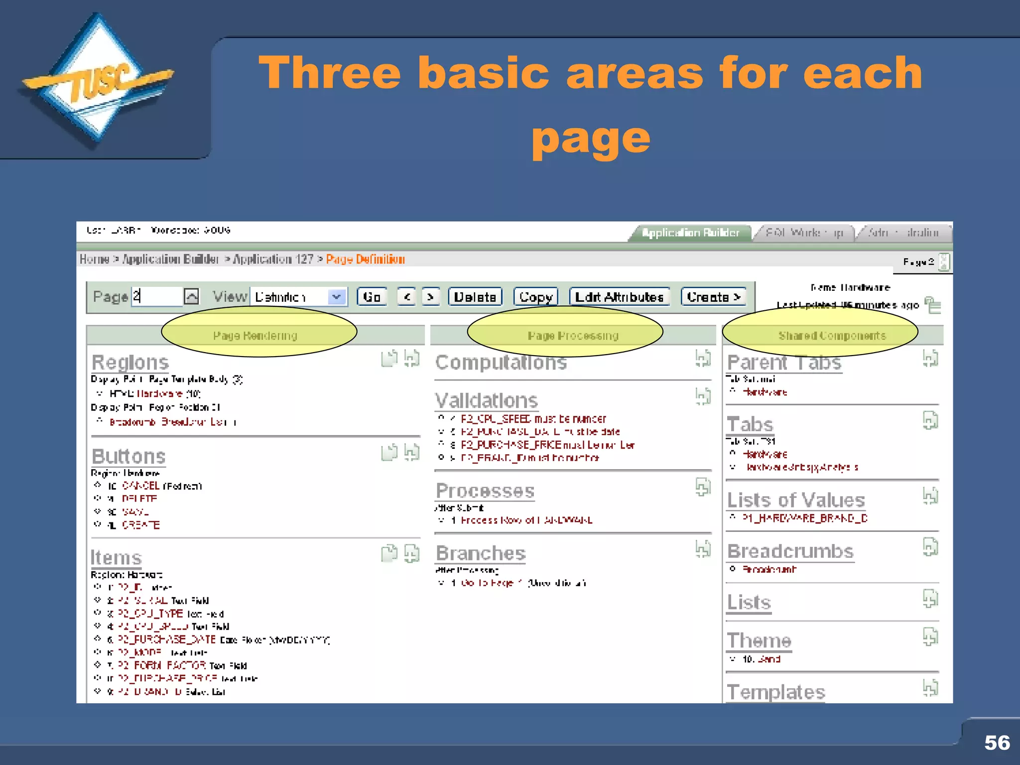 Three basic areas for each page 