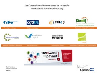 André St-Pierre
Directeur Général
Inno-VÉ
Les Consortiums d’innovation et de recherche
www.consortiumsinnovation.org
 